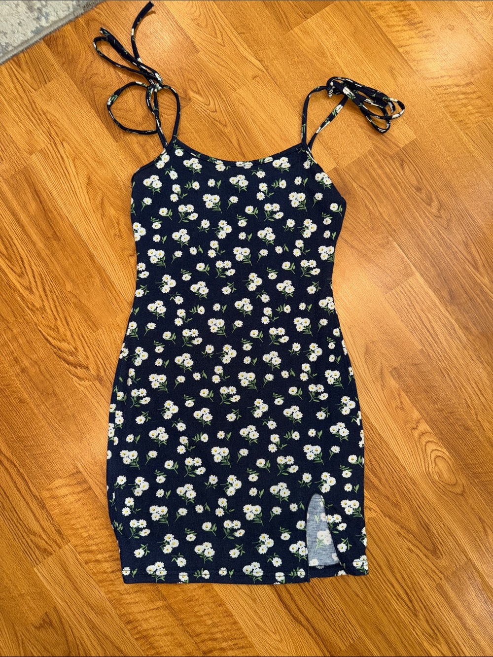 SHEIN Navy Floral Tie-Shoulder Mini Dress